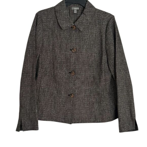 J Jill Blazer Womens Gray Tweed Lightweight Linen Blend Blazer Size Medium Tall - Picture 1 of 13